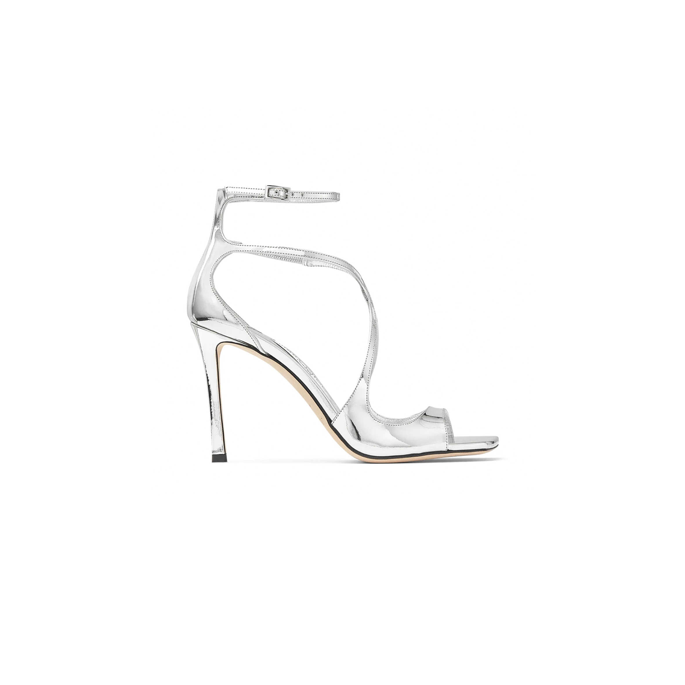 Ji*y Ch* azia 95 silver liquid metal leather sandals azia95qui